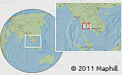 Savanna Style Location Map of Samut Sakhon, highlighted parent region, within the entire country, hill shading