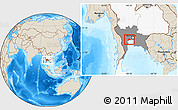 Shaded Relief Location Map of Samut Sakhon, highlighted country, highlighted parent region