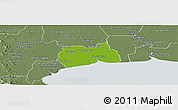 Physical Panoramic Map of Samut Sakhon, semi-desaturated