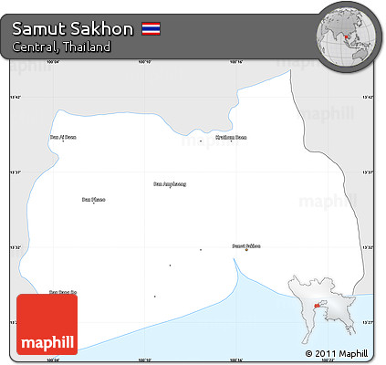 Silver Style Simple Map of Samut Sakhon, single color outside