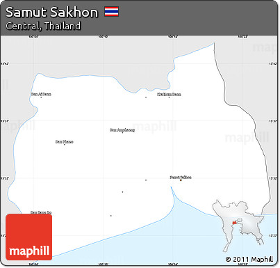 Silver Style Simple Map of Samut Sakhon, single color outside