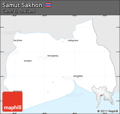 Silver Style Simple Map of Samut Sakhon, single color outside
