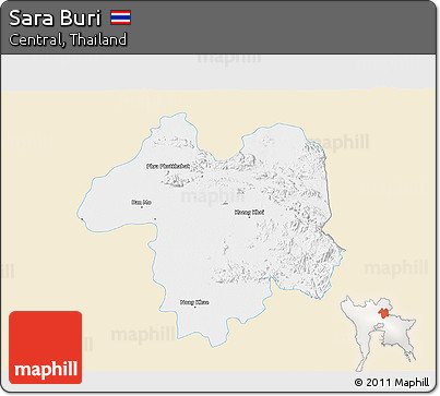 Classic Style 3D Map of Sara Buri, single color outside