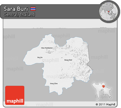 Gray 3D Map of Sara Buri, single color outside