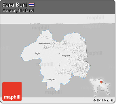 Gray 3D Map of Sara Buri, single color outside