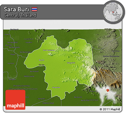 Physical 3D Map of Sara Buri, darken