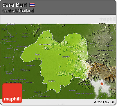 Physical 3D Map of Sara Buri, darken