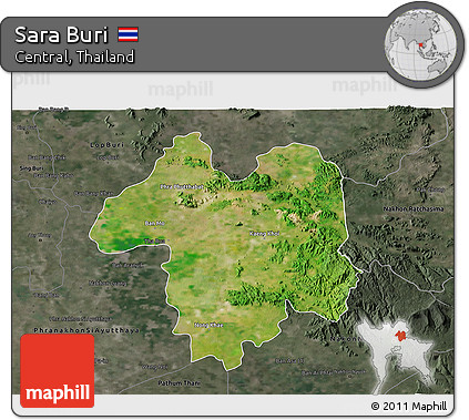 Satellite 3D Map of Sara Buri, darken, semi-desaturated
