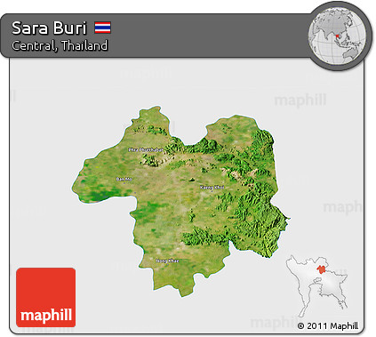 Satellite 3D Map of Sara Buri, single color outside