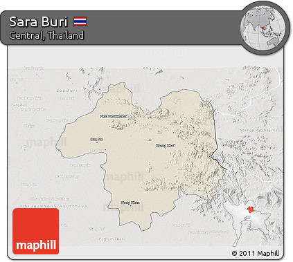 Shaded Relief 3D Map of Sara Buri, lighten, semi-desaturated