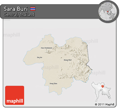 Shaded Relief 3D Map of Sara Buri, single color outside