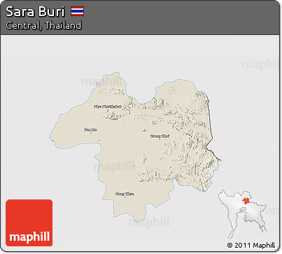 Shaded Relief 3D Map of Sara Buri, single color outside