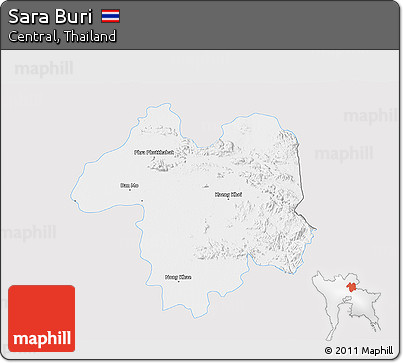 Silver Style 3D Map of Sara Buri, single color outside
