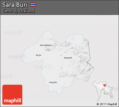 Silver Style 3D Map of Sara Buri, single color outside
