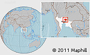 Gray Location Map of Sara Buri, highlighted parent region, hill shading