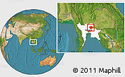 Satellite Location Map of Sara Buri, highlighted parent region