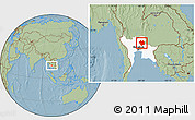 Savanna Style Location Map of Sara Buri, highlighted parent region, hill shading