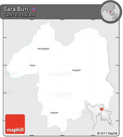 Silver Style Simple Map of Sara Buri, single color outside