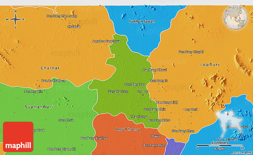 Sing Buri Thailand Map Physical 3D Map Of Sing Buri, Political Outside