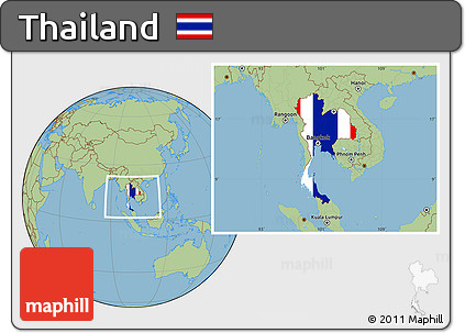 Flag Location Map of Thailand, savanna style outside