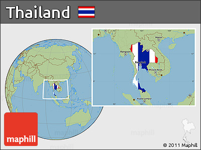 Flag Location Map of Thailand, savanna style outside