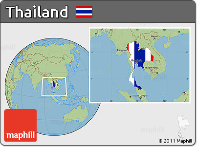 Flag Location Map of Thailand, savanna style outside