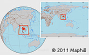 Gray Location Map of Thailand, within the entire continent