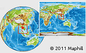 Physical Location Map of Thailand, within the entire continent