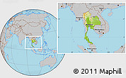 Physical Location Map of Thailand, gray outside
