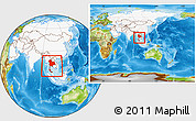 Physical Location Map of Thailand, highlighted continent, within the entire continent