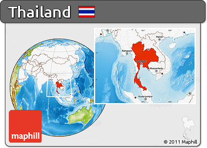 Physical Location Map of Thailand, highlighted continent