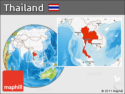 Physical Location Map of Thailand, highlighted continent