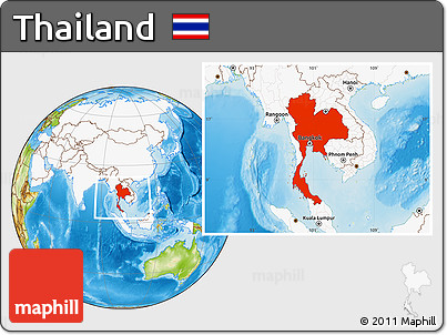 Physical Location Map of Thailand, highlighted continent