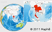 Physical Location Map of Thailand, highlighted continent