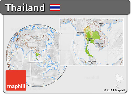 Physical Location Map of Thailand, lighten, desaturated