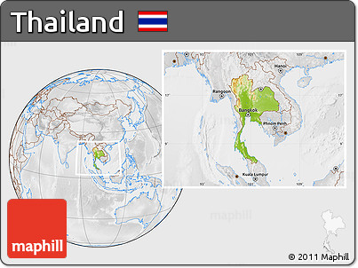 Physical Location Map of Thailand, lighten, desaturated