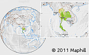 Physical Location Map of Thailand, lighten, desaturated