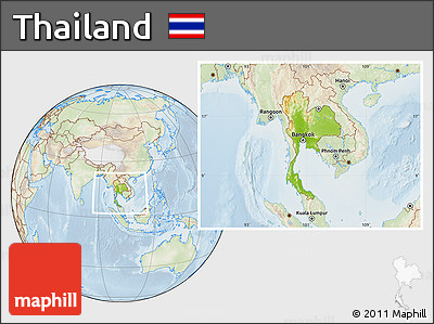 Physical Location Map of Thailand, lighten