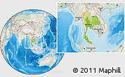 Physical Location Map of Thailand, lighten, semi-desaturated, land only