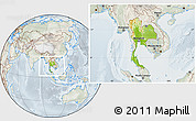 Physical Location Map of Thailand, lighten, semi-desaturated