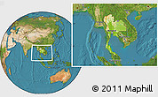 Physical Location Map of Thailand, satellite outside