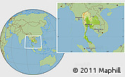 Physical Location Map of Thailand, savanna style outside