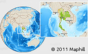 Physical Location Map of Thailand, shaded relief outside