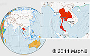 Political Location Map of Thailand, highlighted continent