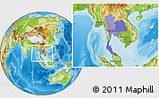 Political Location Map of Thailand, physical outside