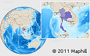 Political Location Map of Thailand, shaded relief outside