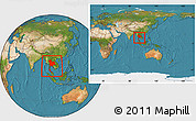 Satellite Location Map of Thailand, within the entire continent