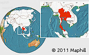 Satellite Location Map of Thailand, highlighted continent