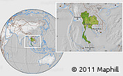 Satellite Location Map of Thailand, lighten, desaturated
