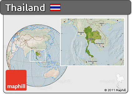 Satellite Location Map of Thailand, lighten